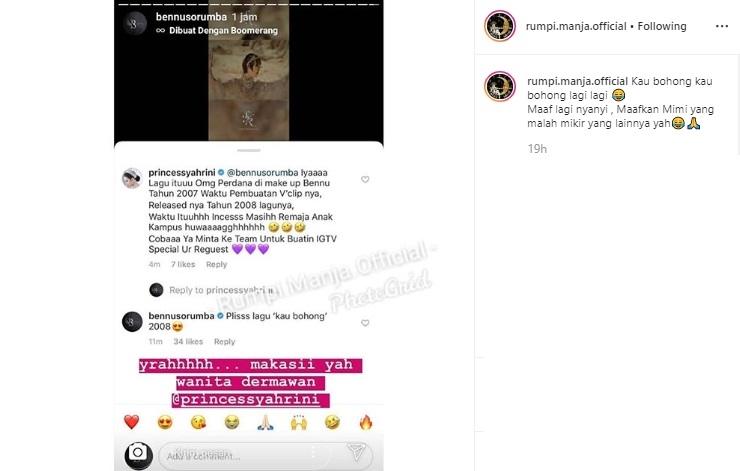 Balas-balasan komentar Syahrini dan MUA Bennu Sorumba. (Instagram/@rumpi.manja.official)