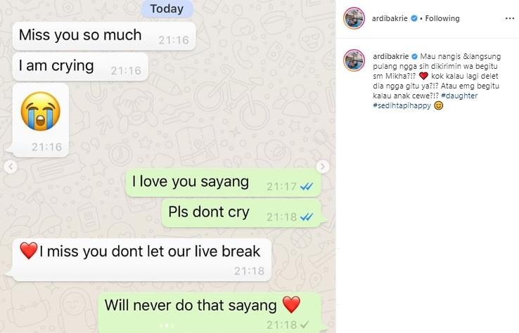 Chat Ardi Bakrie dengan putrinya, Mikha. (Instagram/@ardibakrie)