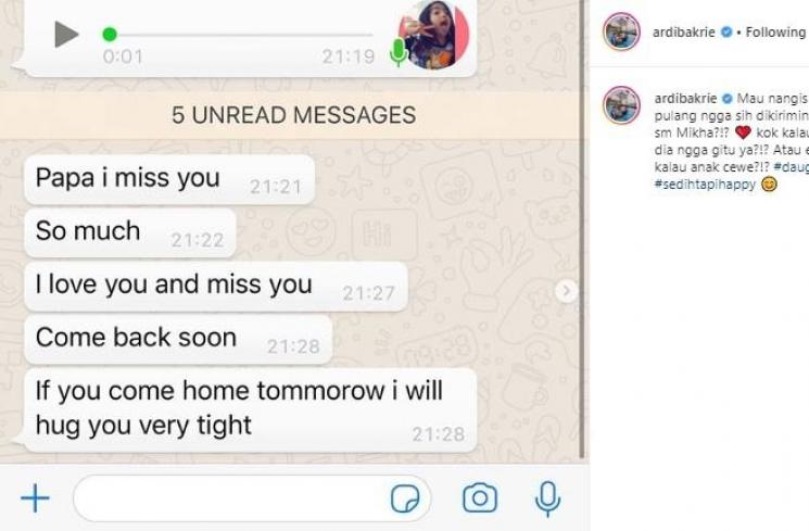 Chat Ardi Bakrie dengan putrinya, Mikha. (Instagram/@ardibakrie)