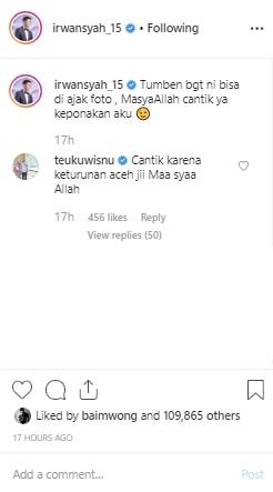 Komentar Teuku Wisnu di postingan Irwansyah. (Instagram/@irwansyah_15)