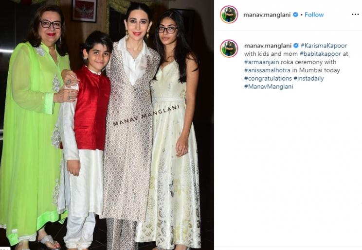 Karisma Kapoor bersama ibu dan dua anaknya hadiri pernikahan sepupu (Instagram/@manav.manglani)