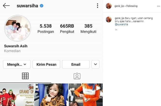 Akun Instagram Suwarsih ART Ashanty centang biru. (Instagram/@genk_ijo)