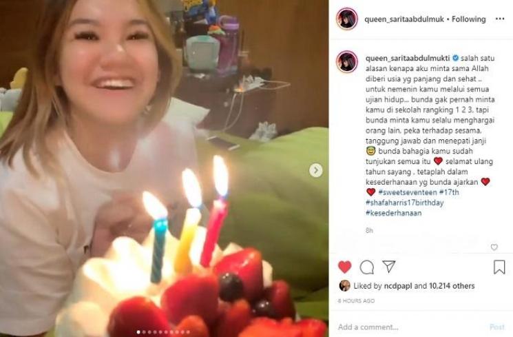 Shafa Harris ulang tahun (Instagram @queen_saritaabdulmukti)