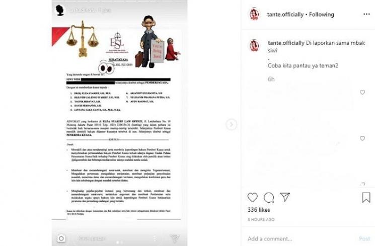 Siwi Sidi gandeng Elza Syarief sebagai lawyer (Instagram @tante.officially)