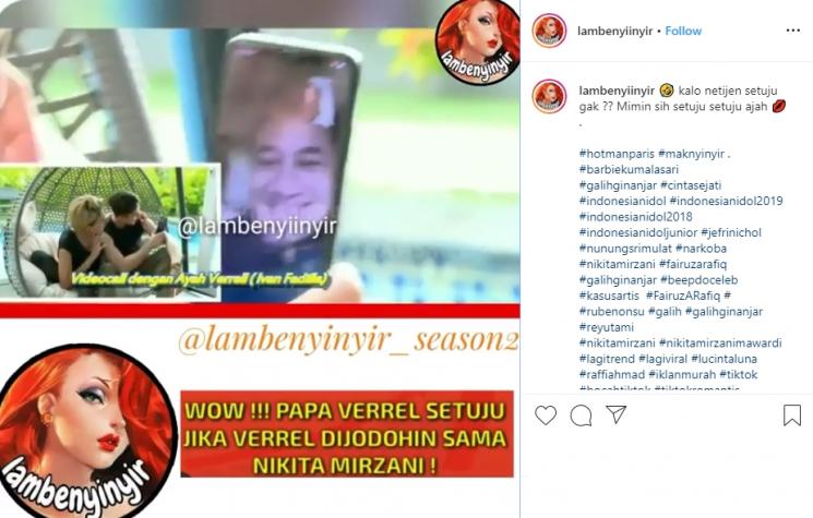 Nikita Mirzani dan Verrell Bramasta (Instagram/@lambenyiinyir)