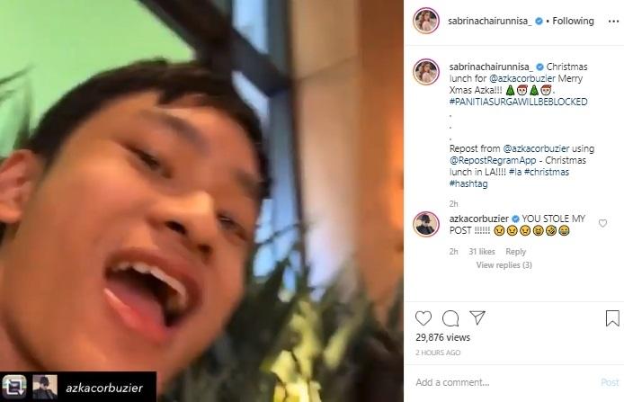 Postingan Sabrina Chairunnisa untuk Azka Corbuzier. (Instagram/@sabrinachairunnisa_)