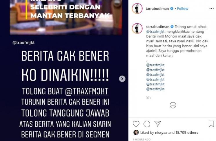 Postingan Tarra Budiman (Instagram/@tarrabudiman)