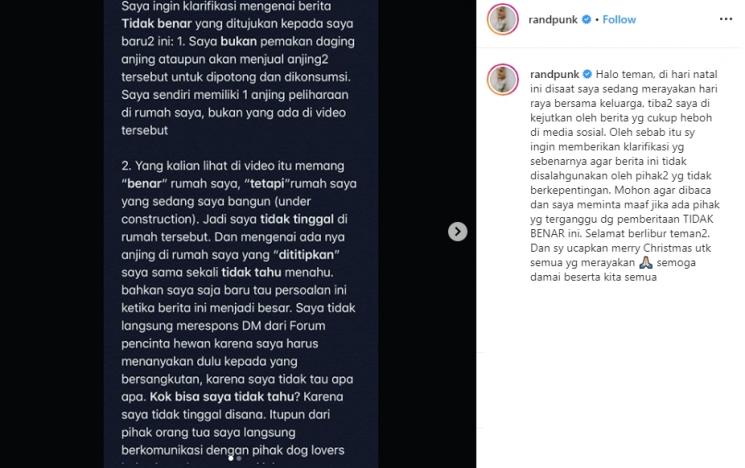 Klarifikasi Randy Pangalila (Instagram/@randpunk)