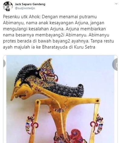 Pesan Sudjiwo Tedjo untuk Ahok. (Twitter)