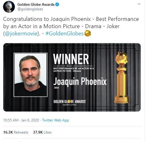 Joaquin Phoenix. (Twitter/@goldenglobes)