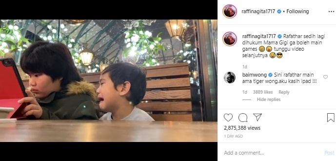 Baim Wong komentari Rafathar nangis dihukum Nagita Slavina. (Instagram/@raffinagita1717)