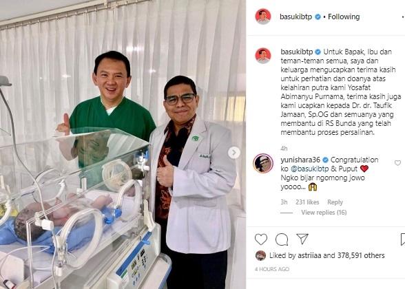 Ahok pamerkan bayi dari perikahannya dengan Putri Nastiti Devi. [Instagram]