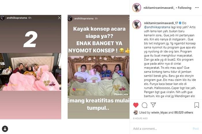 Nikita Mirzani tak terima programnya dituding menjiplak acara Andhika Pratama (Instagram @nikitamirzanimawardi_17)
