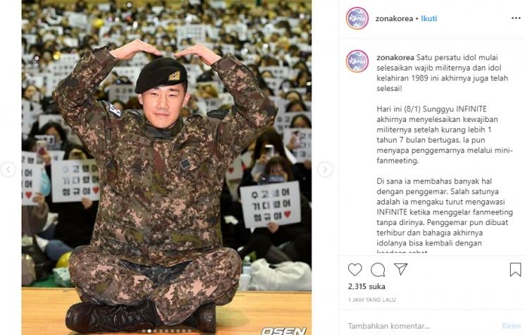Sunggyu INFINITE pulang wamil (Instagram/@zonakorea)