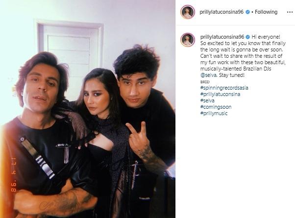 Prilly Latuconsina dan dua DJ asal Brazil. (Instagram/@prillylatuconsina96)