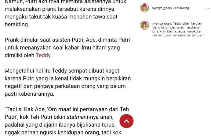 Kabar Putri Delina beri kejutan ultah Teddy ayah tirinya. (Instagram)