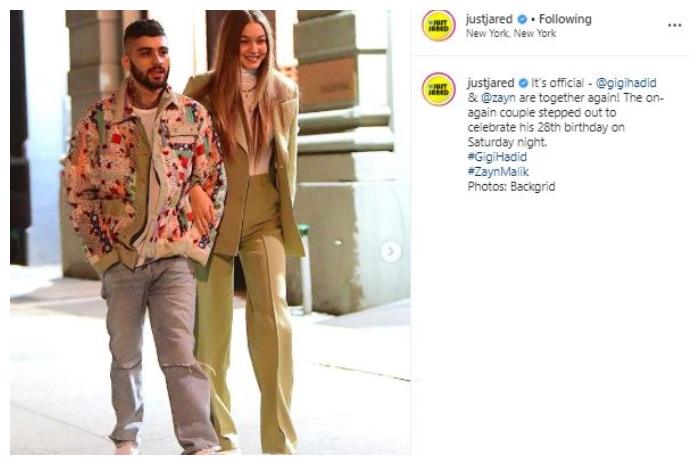 Gigi Hadid dan Zayn Malik. (Instagram/@justjared)