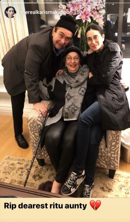 Karisma Kapoor bersama ayah Randhir Kapoor dan bibinya Ritu Nanda (Instagram/@therealkarismakapoor)