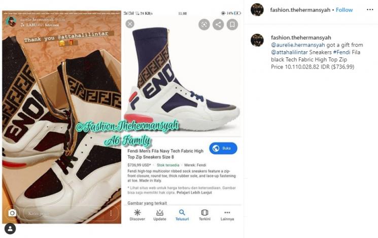 Kado Atta Halilintar untuk Aurel Hermansyah (Instagram/@fashion.thehermansyah)