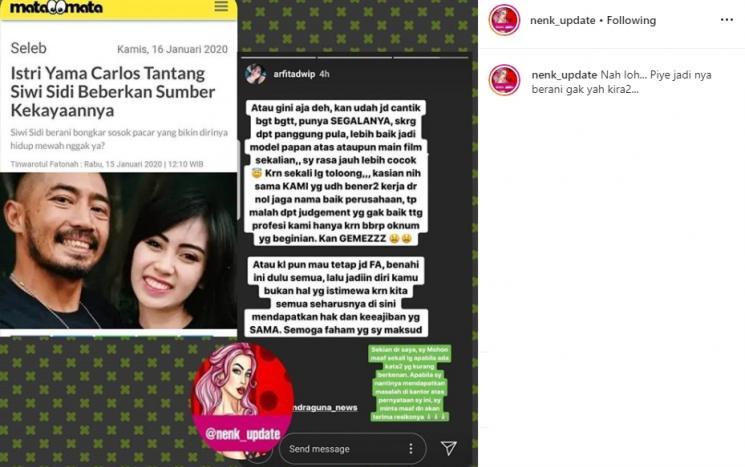 Instagram Stories Istri Yama Carlos (Instagram/@nenk_update)