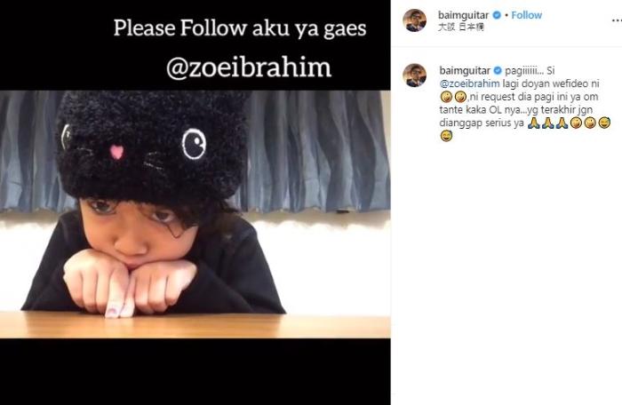 Zoe, anak Baim dan Artika Sari Devi. (Instagram/@baimguitar)