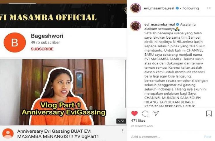 Evi Masamba memutuskan untuk membuat channel YouTube baru (Instagram @evi_masamba_real)