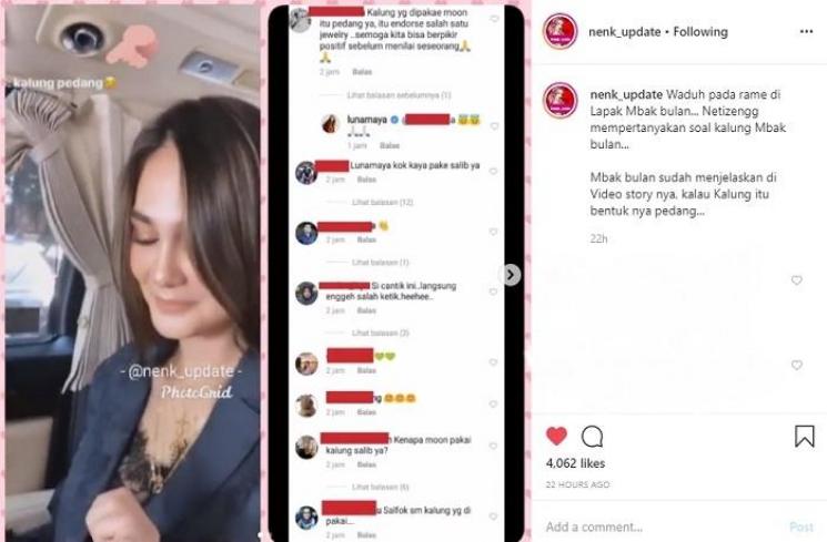 Luna Maya menegaskan bahwa bandul kalungnya berbentuk pedang (Instagram @nenk_update)