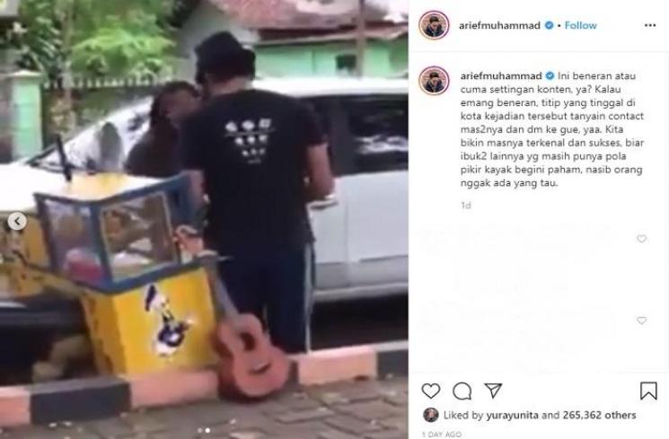 Tanggapan Arief Muhammad soal video viral penjual cilok yang dilabrak orangtua pacar (Instagram @ariefmuhammad)