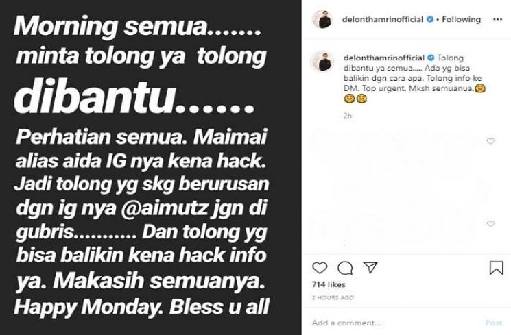 Instagram istri Delon Thamrin di hack (Instagram @delonthamrinofficial)