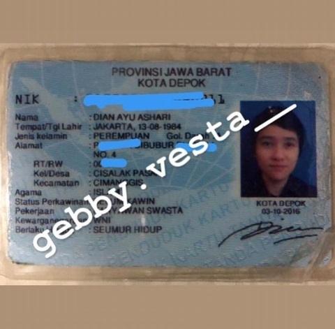 KTP Abash dibocorkan Gebby Vesta.