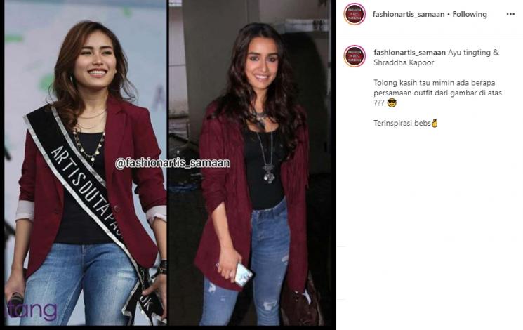 Ayu Ting Ting dan Shraddha Kapoor (Instagram/@fashionartis_samaan)