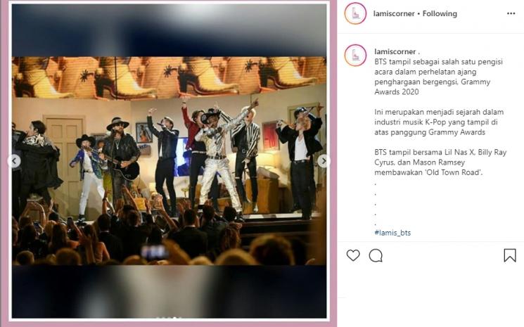 Penampilan BTS di Grammy Awards 2020 (Instagram/@lamiscorner)