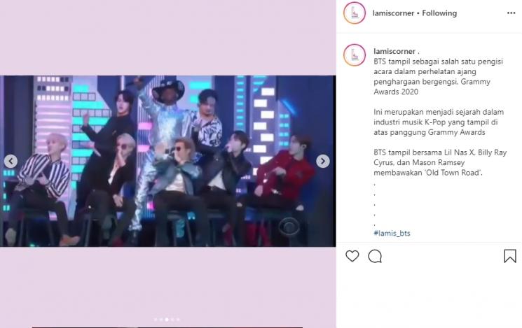 Penampilan BTS di Grammy Awards 2020 (Instagram/@lamiscorner)