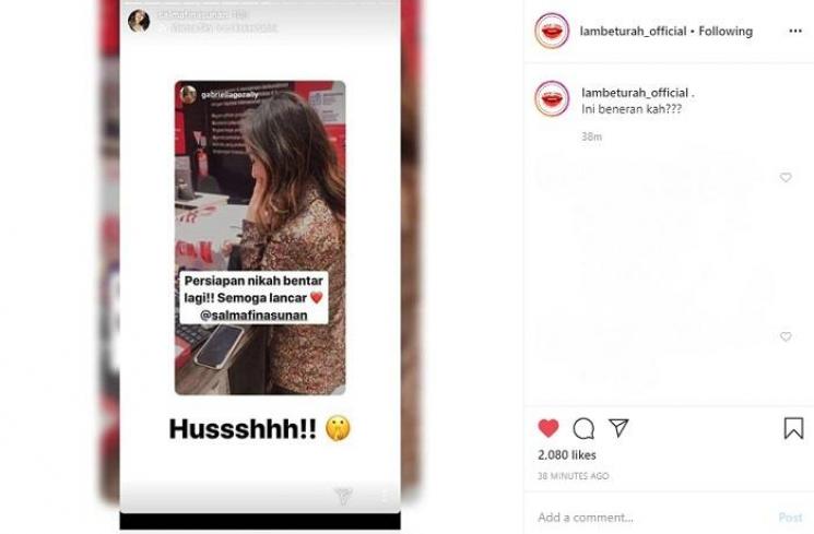 Salmafina Sunan sedang persiapan nikah? (Instagram @lambeturah_official)