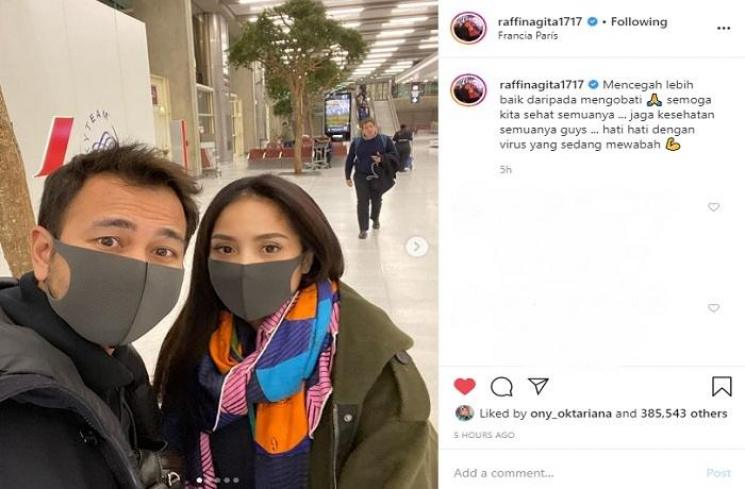 Raffi Ahmad dan Nagita Slavina pakai masker saat di Paris (Instagram @raffinagita1717)