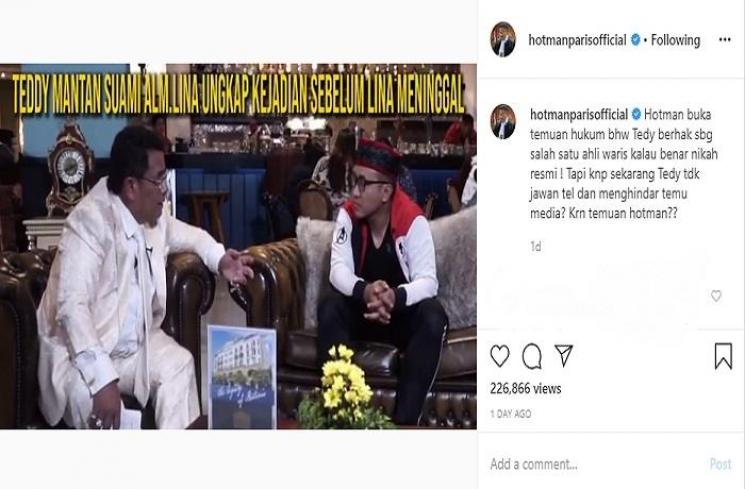 Hotman Paris turut meyoroti menghilangnya Teddy (Instagram @hotmanparisofficial)