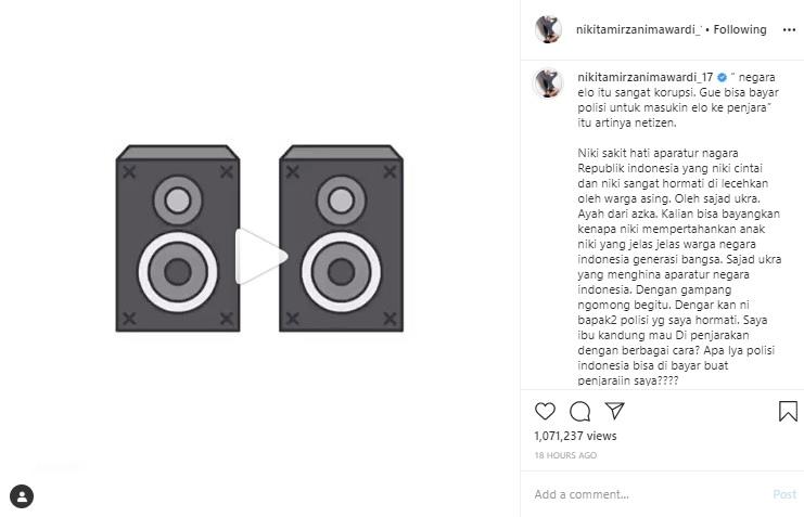 Bukti omongan Sajad Ukra ancam Nikita Mirzani. (Instagram/@nikitamirzanimawardi_17)