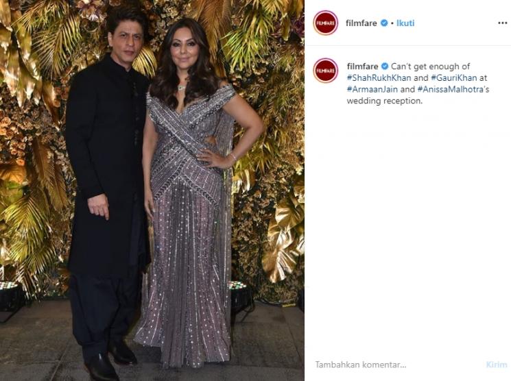 Shah Rukh Khan dan Gauri Khan di resepsi Armaan Jain (Instagram/@filmfare)