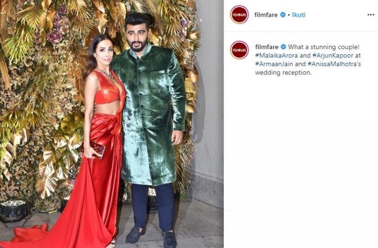 Malaika Arora dan Arjun Kapoor di resepsi Armaan Jain (Instagram/@filmfare)