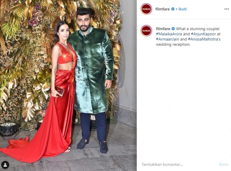 Malaika Arora dan Arjun Kapoor di resepsi Armaan Jain (Instagram/@filmfare)
