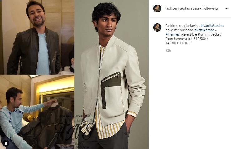 Jaket kulit Raffi Ahmad hadiah dari Nagita Slavina. (Instagram/@fashion_nagitaslavina)