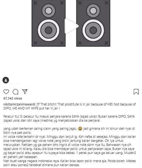 Nikita Mirzani bongkar rekaman suara Sajad Ukra.