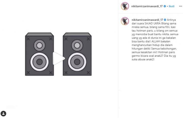 Nikita Mirzani bocorkan rekaman percakapan Sajad Ukra (Instagram/@nikitamirzanimawardi_17)