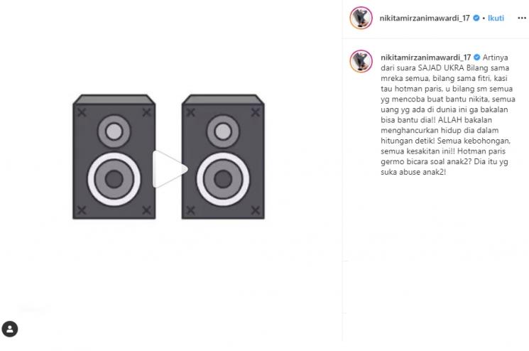 Nikita Mirzani bocorkan rekaman percakapan Sajad Ukra (Instagram/@nikitamirzanimawardi_17)