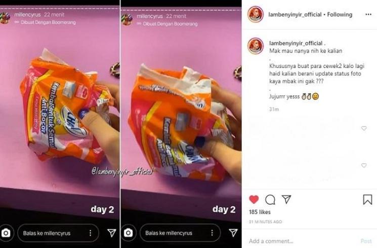 Millendaru pamer pembalut (Instagram @lambenyinyir_official)
