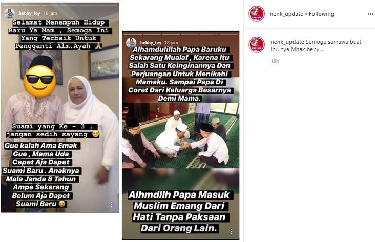 Ibu Bebby Fey nikah lagi. (Instagram/@nenk_update)