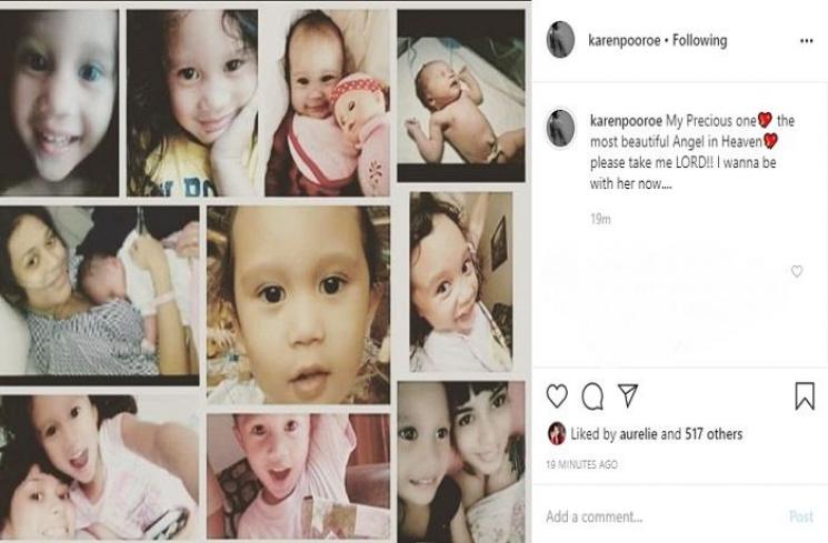 Karen Pooroe sangat terpukul dengan kepergian putri tercintanya (Instagram @karenpooroe)