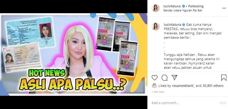 Postingan terakhir Lucinta Luna sebelum ditangkap polisi karena narkoba. (Instagram/@lucintaluna)