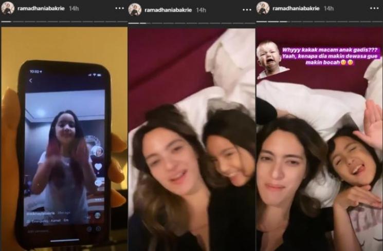 Nia Ramadhani heran dengan gaya Mikhayla Zalindra Bakrie main TikTok (Instagram @ramadhaniabakrie)