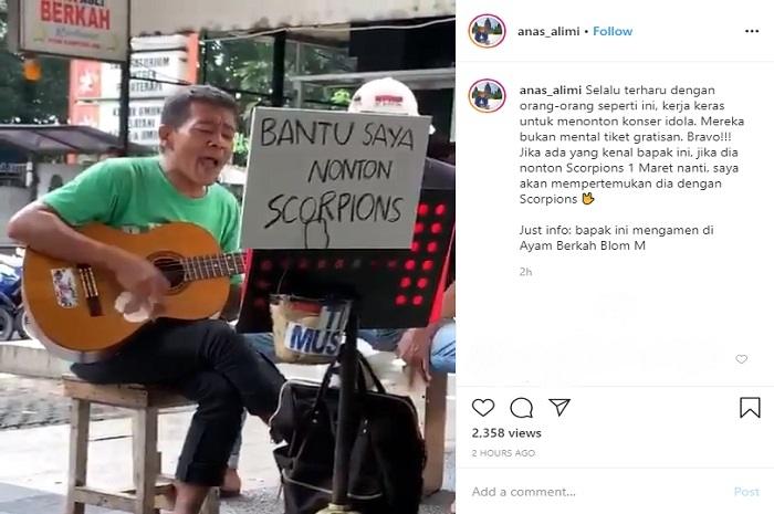 Seseorang mengamen demi menonton konser Scorpions (Instagram @anas_alimi)